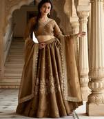 Brown Embroidered Silk Lehenga Choli Set