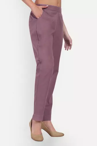 burgundy cotton trousers with side pocket high waist