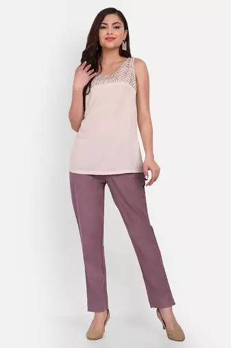 burgundy cotton trousers with side pocket high waist