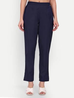 navy blue cotton trousers with plain side cut 1