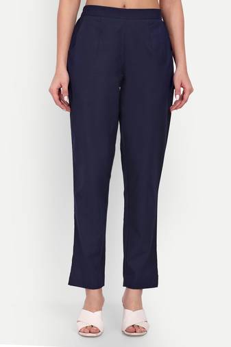 navy blue cotton trousers with plain side cut
