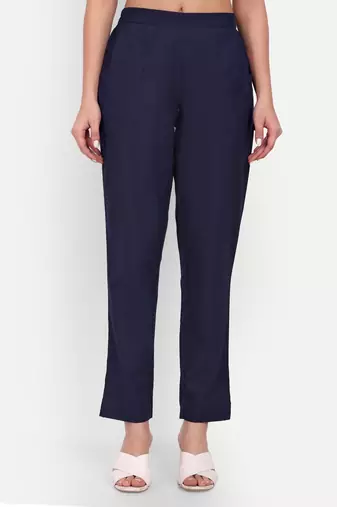 navy blue cotton trousers with plain side cut