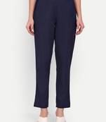 navy blue cotton trousers with plain side cut