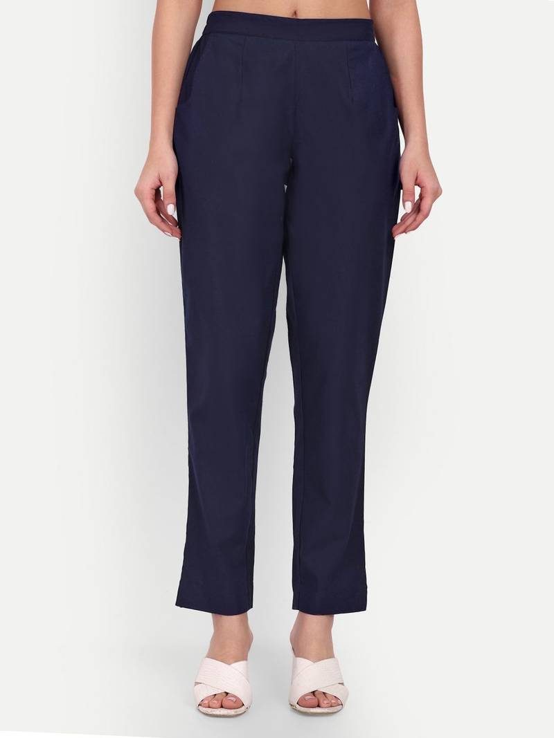 navy blue cotton trousers with plain side cut