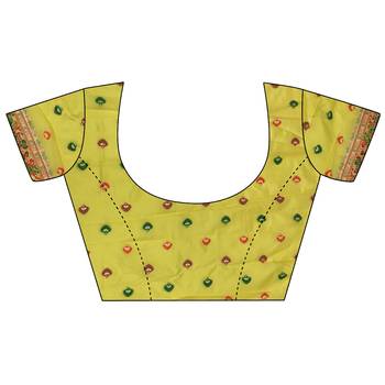 Yellow pashmina silk   floral & leaf elements madhubani design kashmiri saree 5