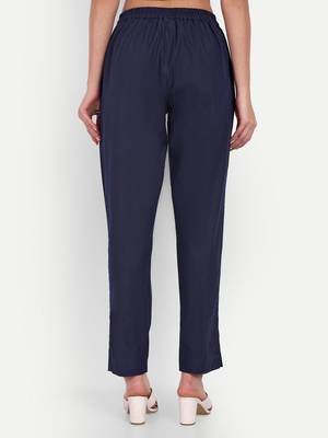 navy blue cotton trousers with plain side cut 2