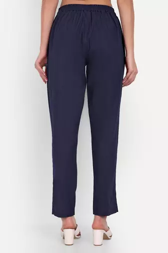 navy blue cotton trousers with plain side cut