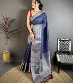 Royal blue banarasi silk intricate  zari weaving kanjivaram sarees
