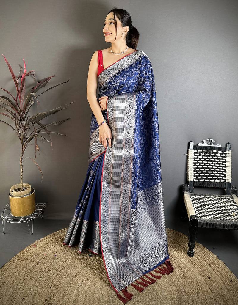 Royal blue banarasi silk intricate zari weaving kanjivaram sarees