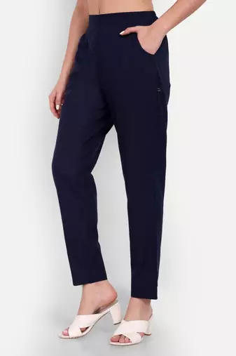 navy blue cotton trousers with plain side cut