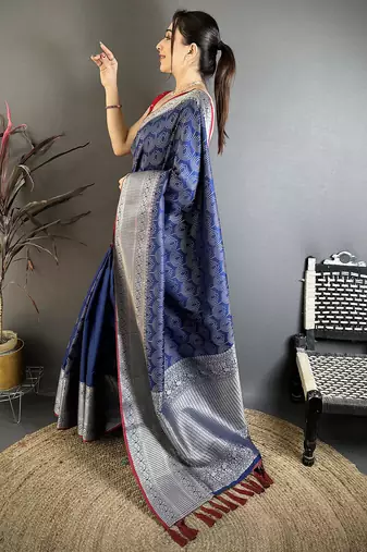 Royal blue banarasi silk intricate  zari weaving kanjivaram sarees