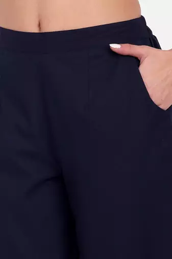 navy blue cotton trousers with plain side cut