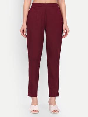 maroon cotton trousers with solid side cut 1