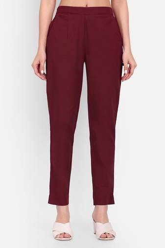 maroon cotton trousers with solid side cut