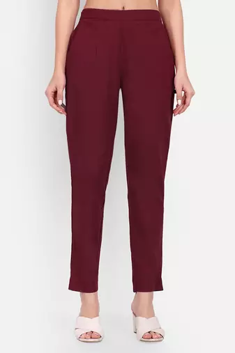 maroon cotton trousers with solid side cut