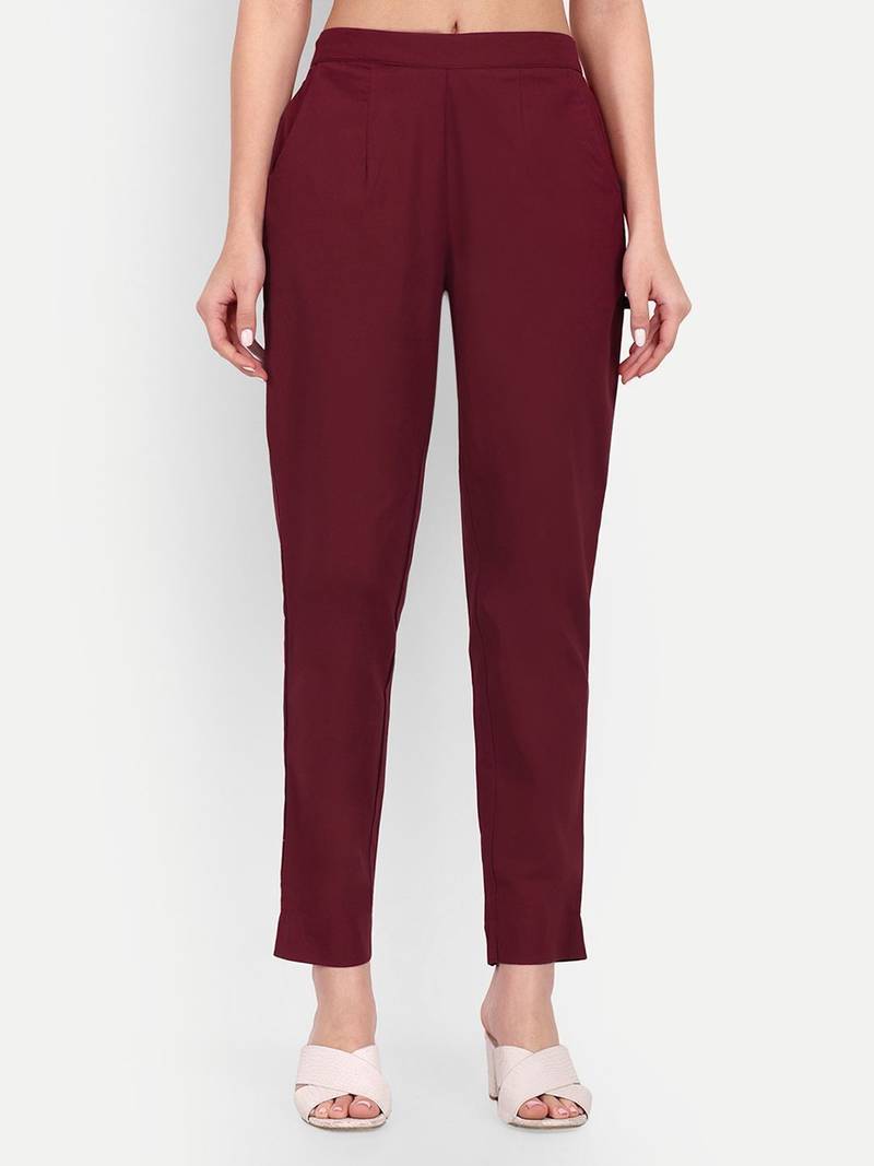 maroon cotton trousers with solid side cut