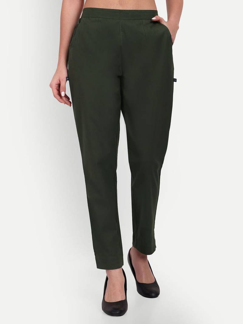 olive cotton trousers with side pocket cut