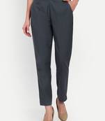 grey cotton women trousers with plain side cut design