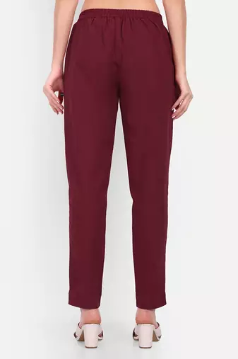 maroon cotton trousers with solid side cut
