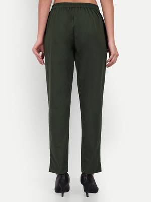 olive cotton trousers with side pocket cut 2