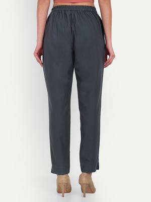 grey cotton women trousers with plain side cut design 2