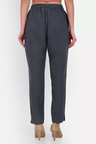 grey cotton women trousers with plain side cut design