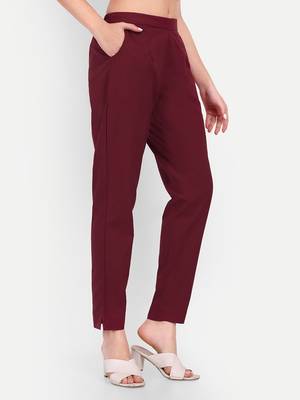 maroon cotton trousers with solid side cut 3