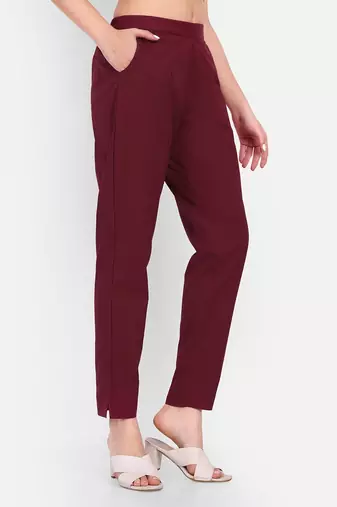 maroon cotton trousers with solid side cut