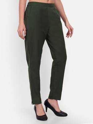 olive cotton trousers with side pocket cut 3