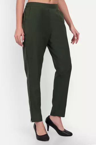 olive cotton trousers with side pocket cut