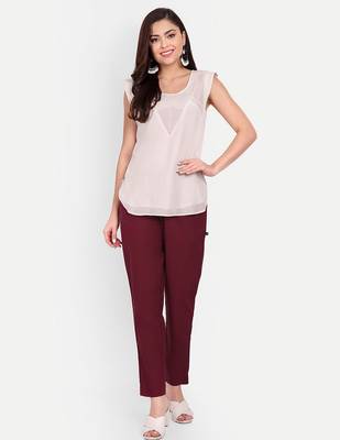 maroon cotton trousers with solid side cut 4