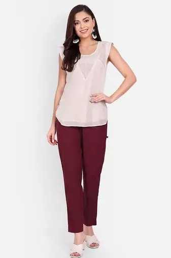 maroon cotton trousers with solid side cut