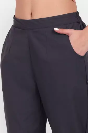 grey cotton women trousers with plain side cut design
