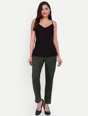 olive cotton trousers with side pocket cut 4