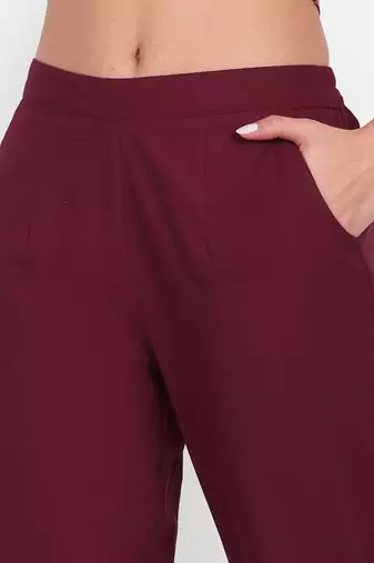 maroon cotton trousers with solid side cut