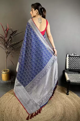 Royal blue banarasi silk intricate  zari weaving kanjivaram sarees