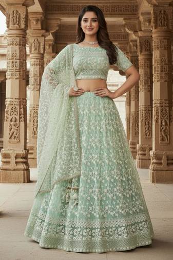Sea Green Embroidered Lehenga