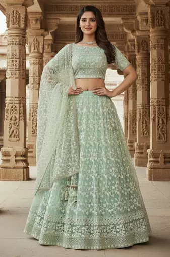 Sea Green Embroidered Lehenga