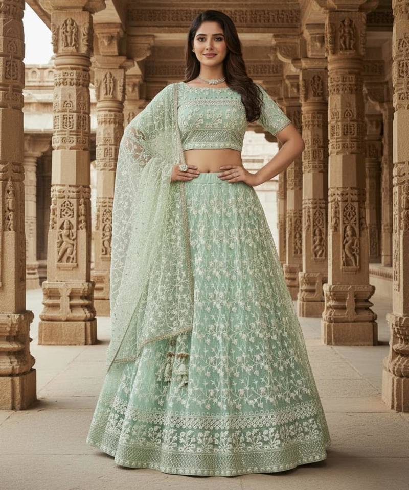 Sea Green Embroidered Lehenga