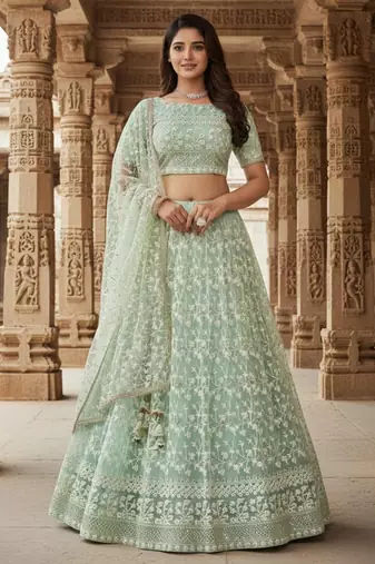 Sea Green Embroidered Lehenga