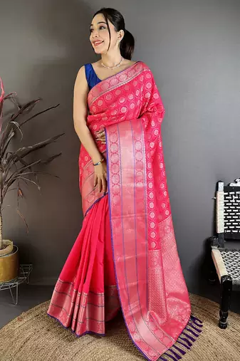 Rani pink banarasi silk woven design kanjivaram sarees