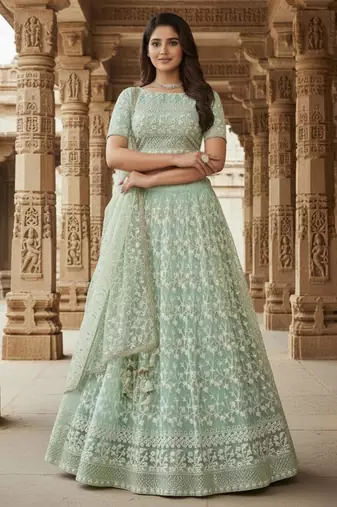 Sea Green Embroidered Lehenga