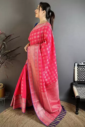 Rani pink banarasi silk woven design kanjivaram sarees