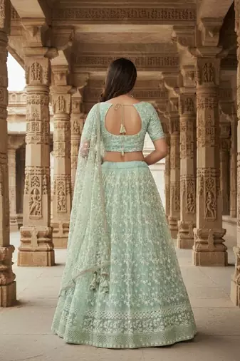 Sea Green Embroidered Lehenga