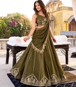 Dark Olive Embroidered Lehenga