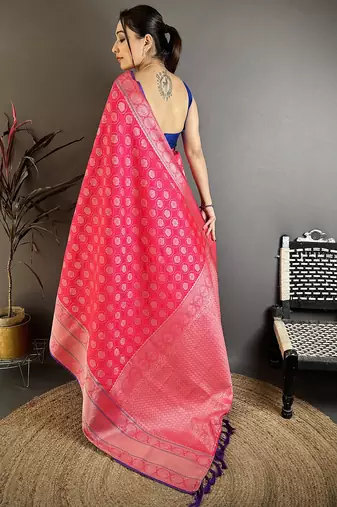 Rani pink banarasi silk woven design kanjivaram sarees