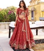 Red embroidered Art Lehenga