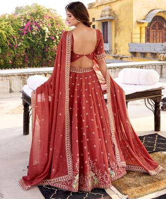 Red embroidered Art Lehenga 2