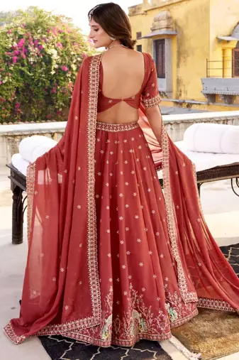 Red embroidered Art Lehenga