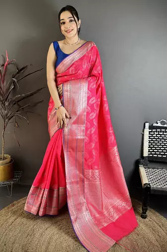 Magenta banarasi silk paisley butti kanjivaram sarees